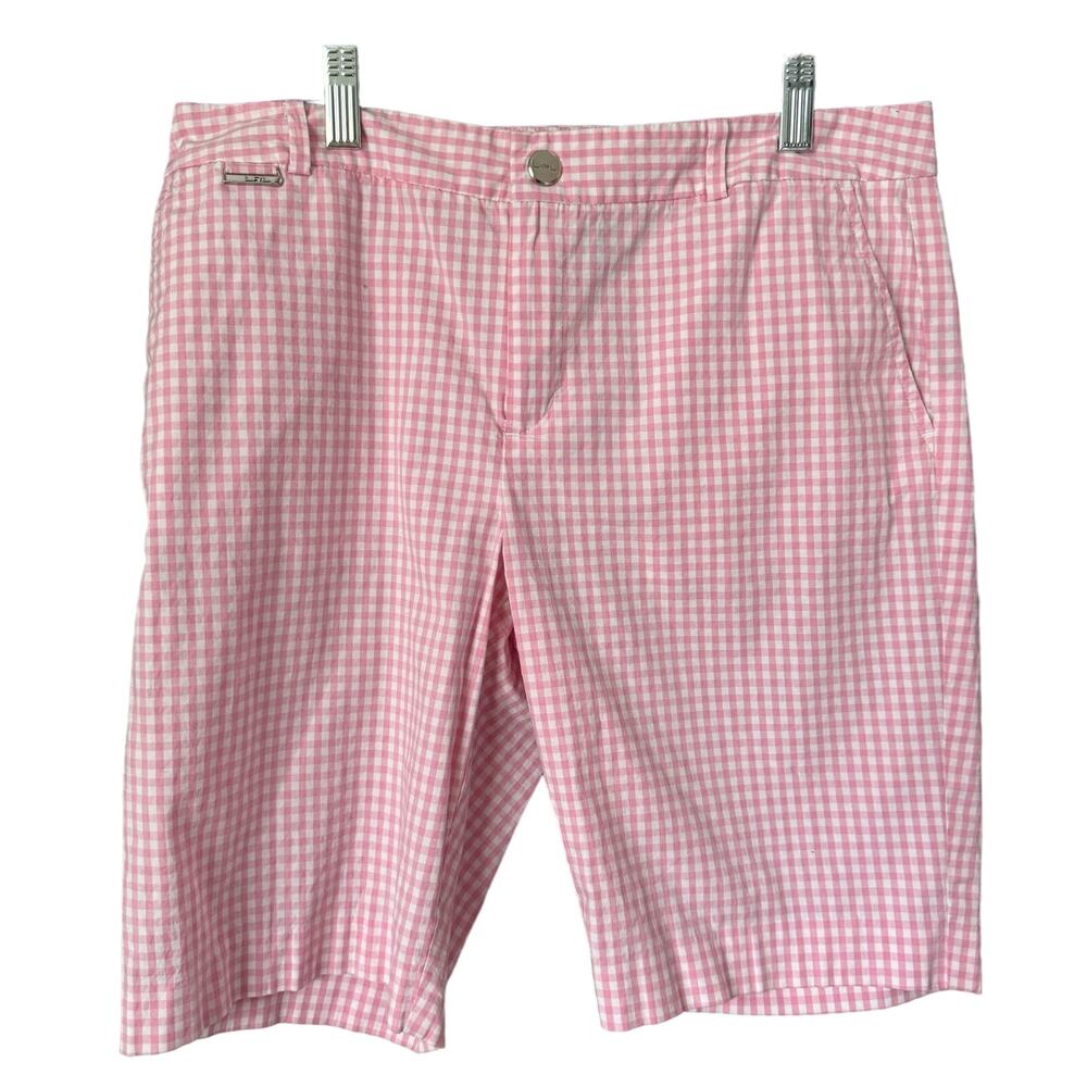 Lauren Ralph Lauren Womens 8 Petite Pink Gingham Bermuda Shorts Preppy Summer